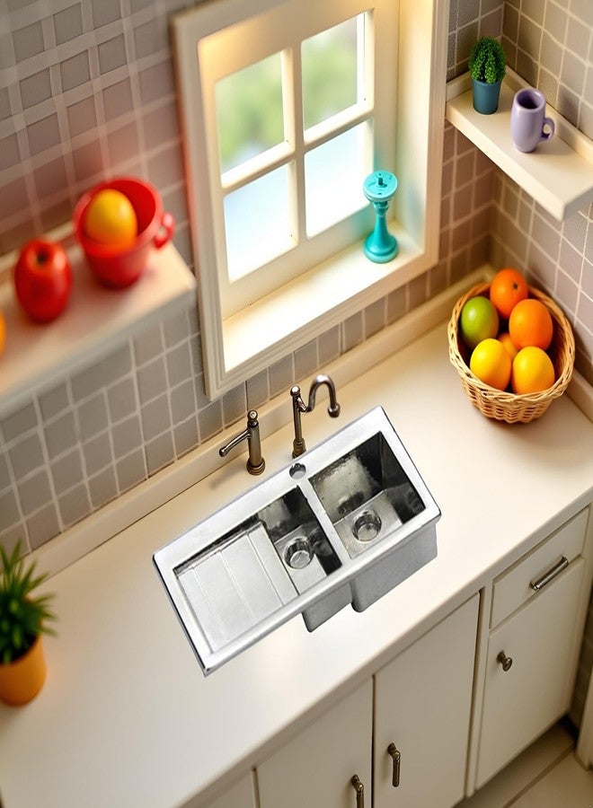 GANPUB Model Role Play，Doll House Accessory, Miniature Size Toy Eco-Friendly 1/12 Realistic Wash Basin Kitchen Double Sink Furniture Accessory for Dolls House - Image 5